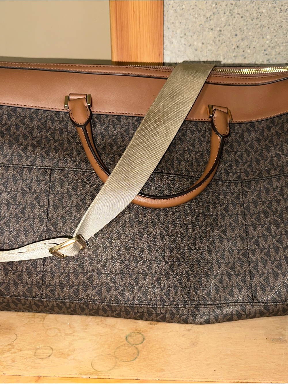 Michael Kors Brown MK Monogram Duffel with Tan Trim - Picture 3 of 8